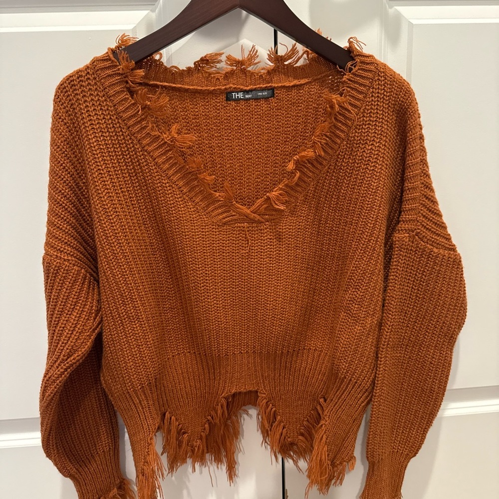 Women's Distressed Orange Sweater